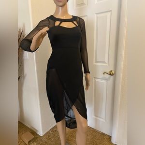 Beautiful black long dress, Sheer sleeves and skirt, back zipper, hand wash